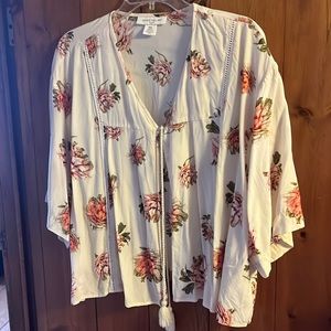 Skye's the Limit Cream Floral Peasant Top with Pink Roses